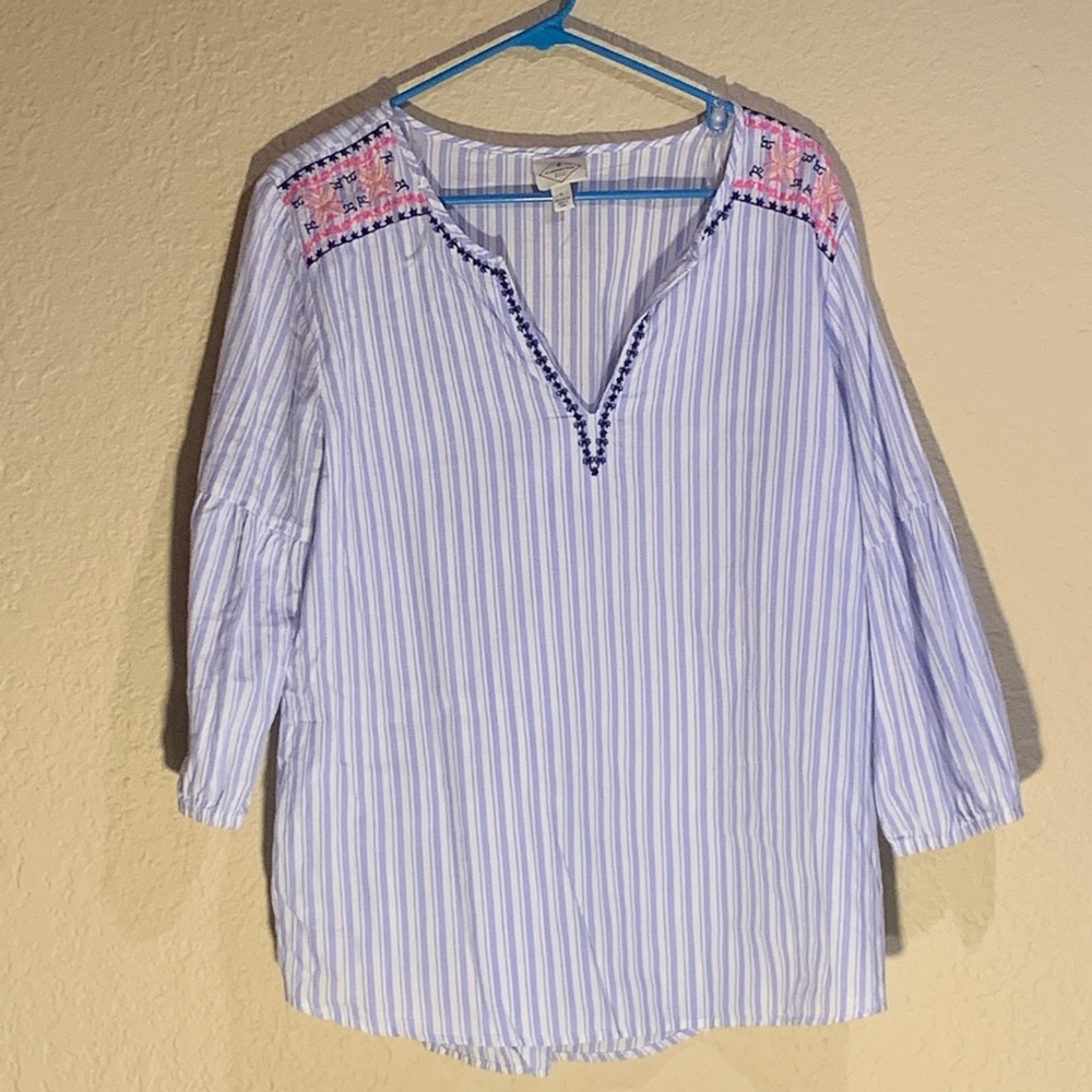 Blue and white striped blouse St. John blouse